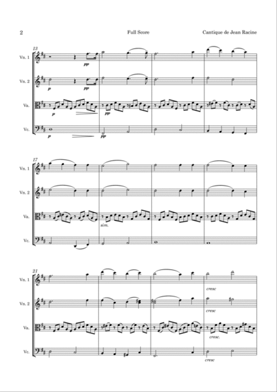 Faure Cantique de Jean Racine Op. 11 for String Quartet String Quartet scores gallery preview page 3