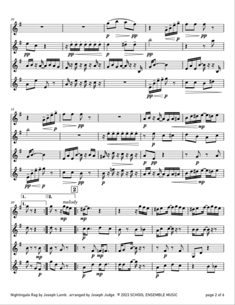 Nightingale Rag by Joseph Lamb for Clarinet Quartet in Schools Clarinet Quartet scores gallery preview page 2