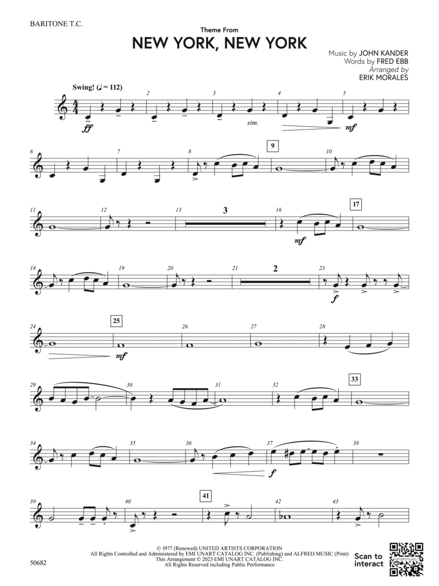Theme from New York, New York: Baritone T.C. Concert Band scores gallery preview page 1