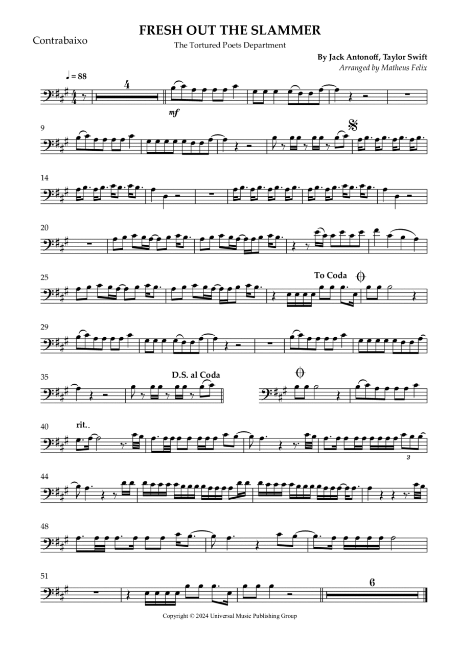 Fresh Out The Slammer Double Bass scores gallery preview page 1