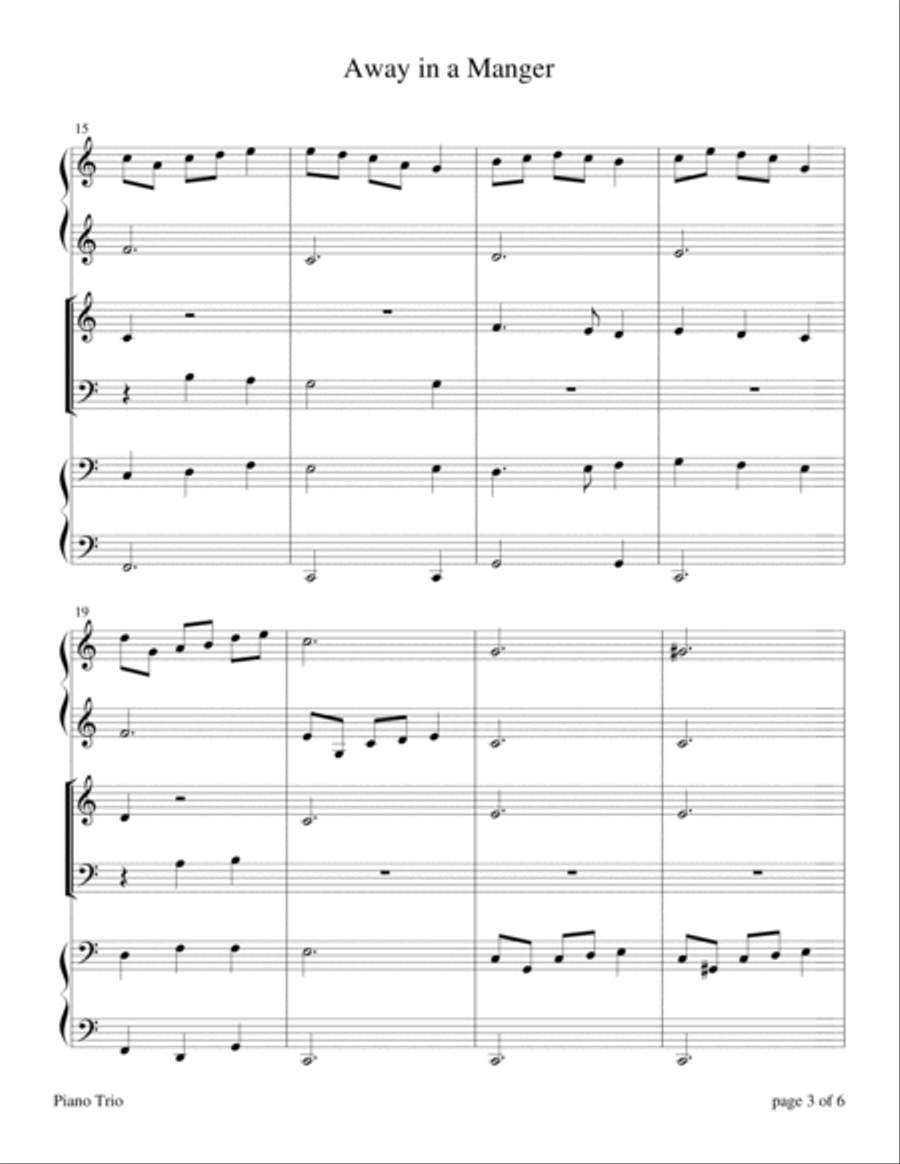 Away in a Manger (Easy-Intermediate Piano Trio; 1 Piano, 6 Hands) Piano Duet scores gallery preview page 6