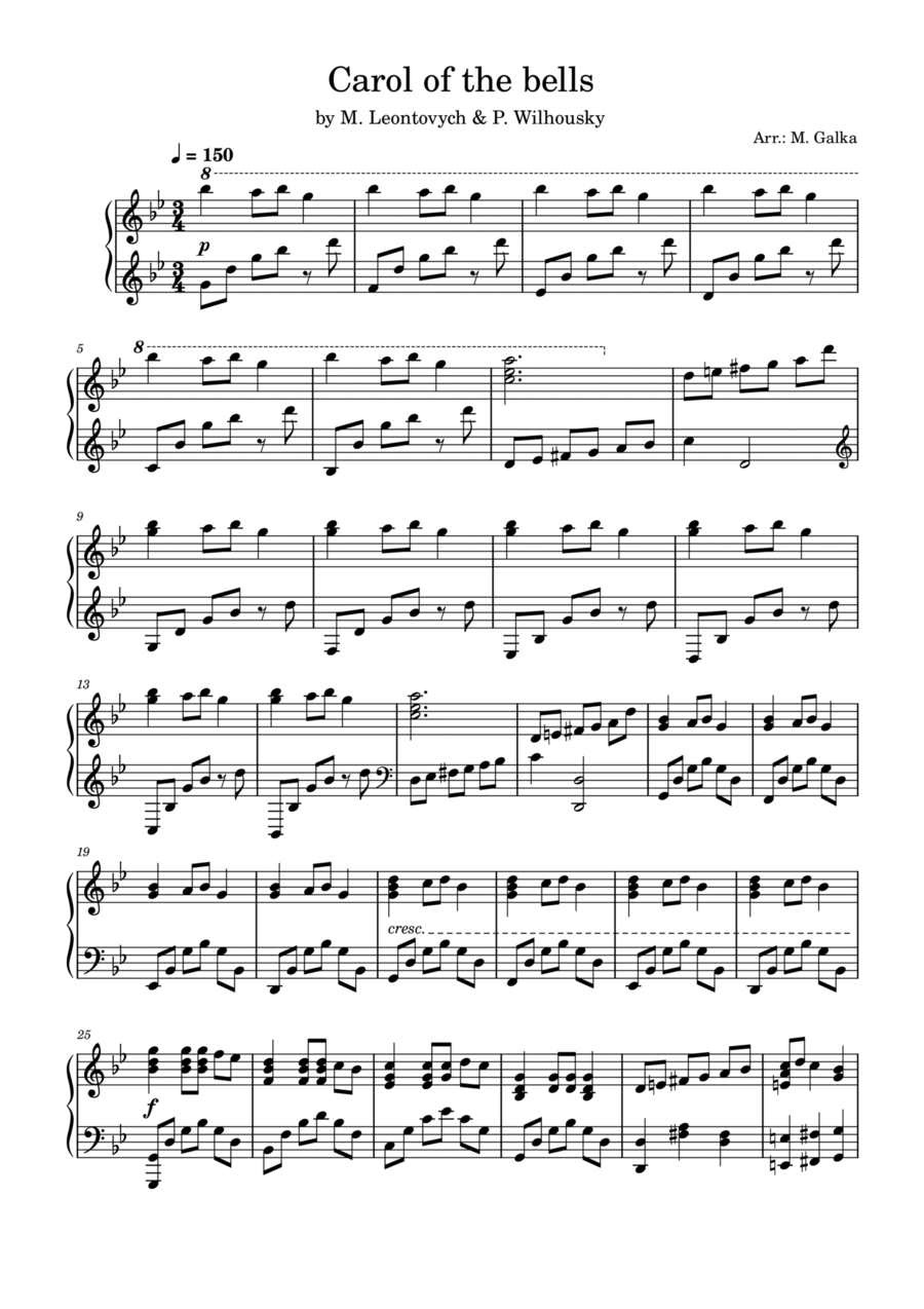 Carol of the bells Piano solo Cover Piano Solo scores gallery preview page 1