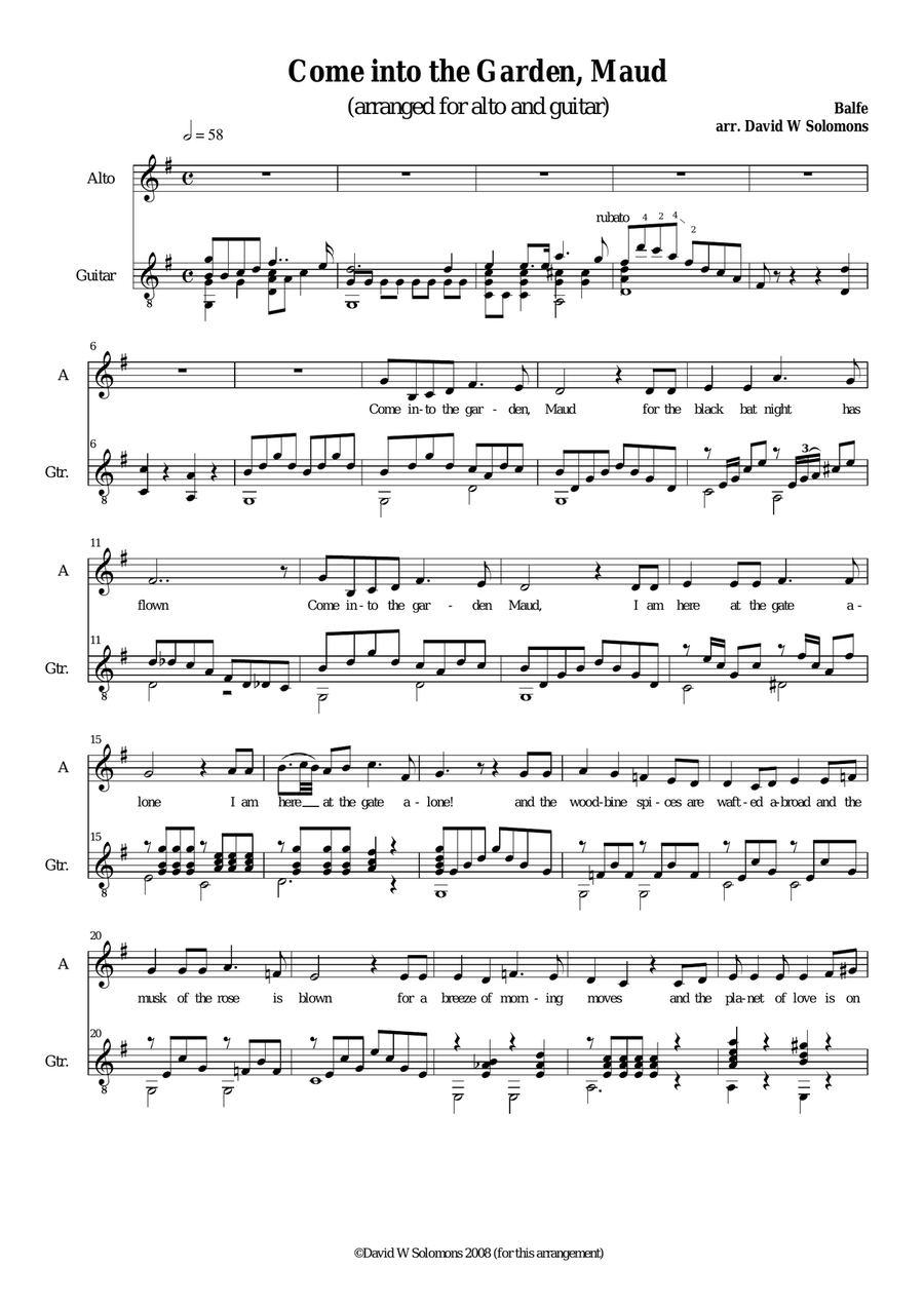 Come into the garden Maud (alto or baritone and classical guitar) Acoustic Guitar scores gallery preview page 1