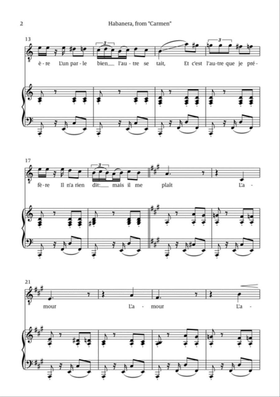 Habanera (for tenor - A minor/major) Chamber Music scores gallery preview page 2