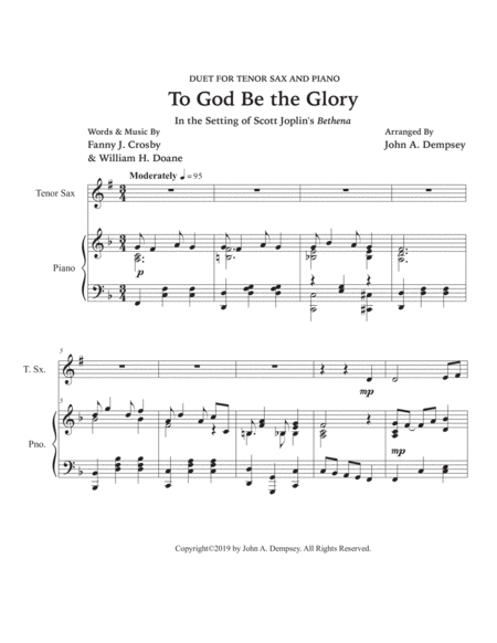 To God Be the Glory (Tenor Sax and Piano) image number null