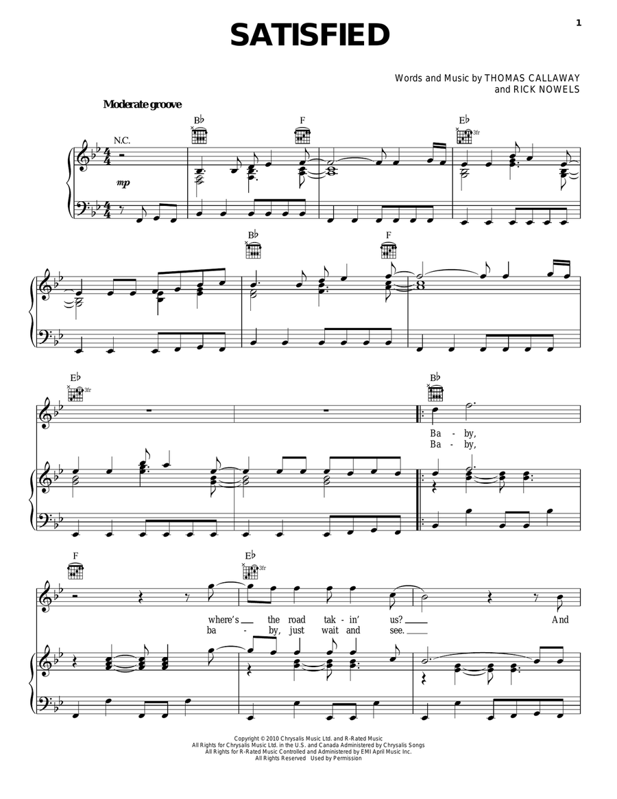 Satisfied Satisfied Piano, Vocal, Guitar scores gallery preview page 1