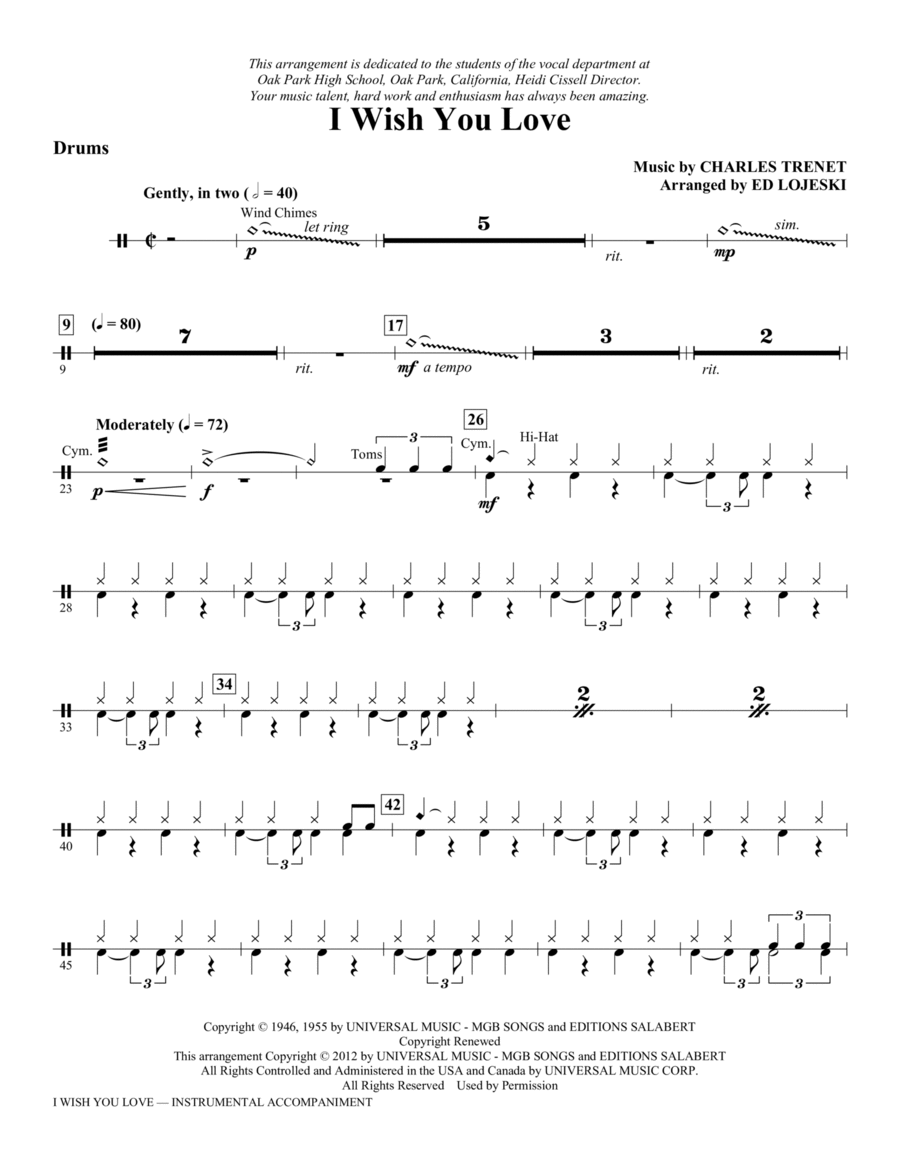 I Wish You Love - Drums Choir scores gallery preview page 1