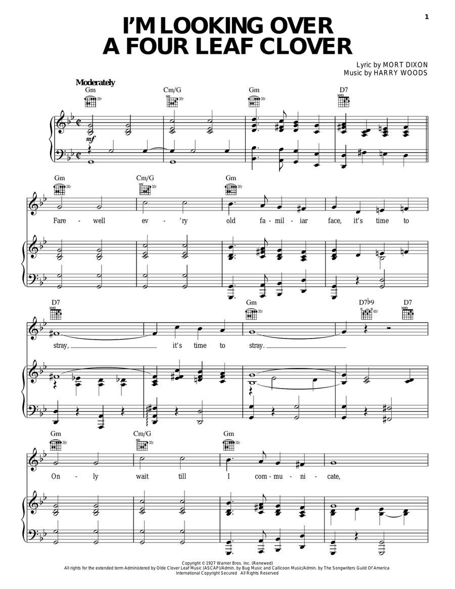 I'm Looking Over A Four Leaf Clover Piano, Vocal, Guitar scores gallery preview page 1