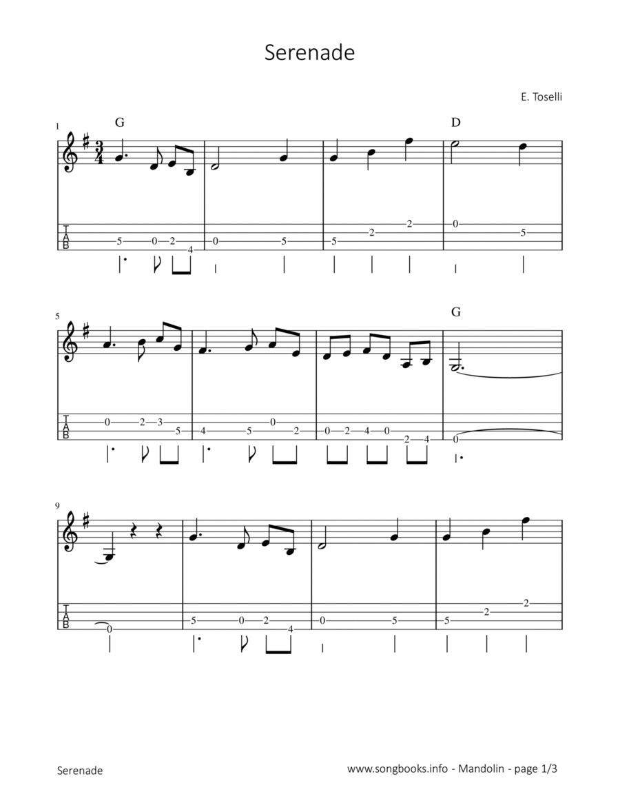 Serenade - E. Toselli Mandolin scores gallery preview page 1
