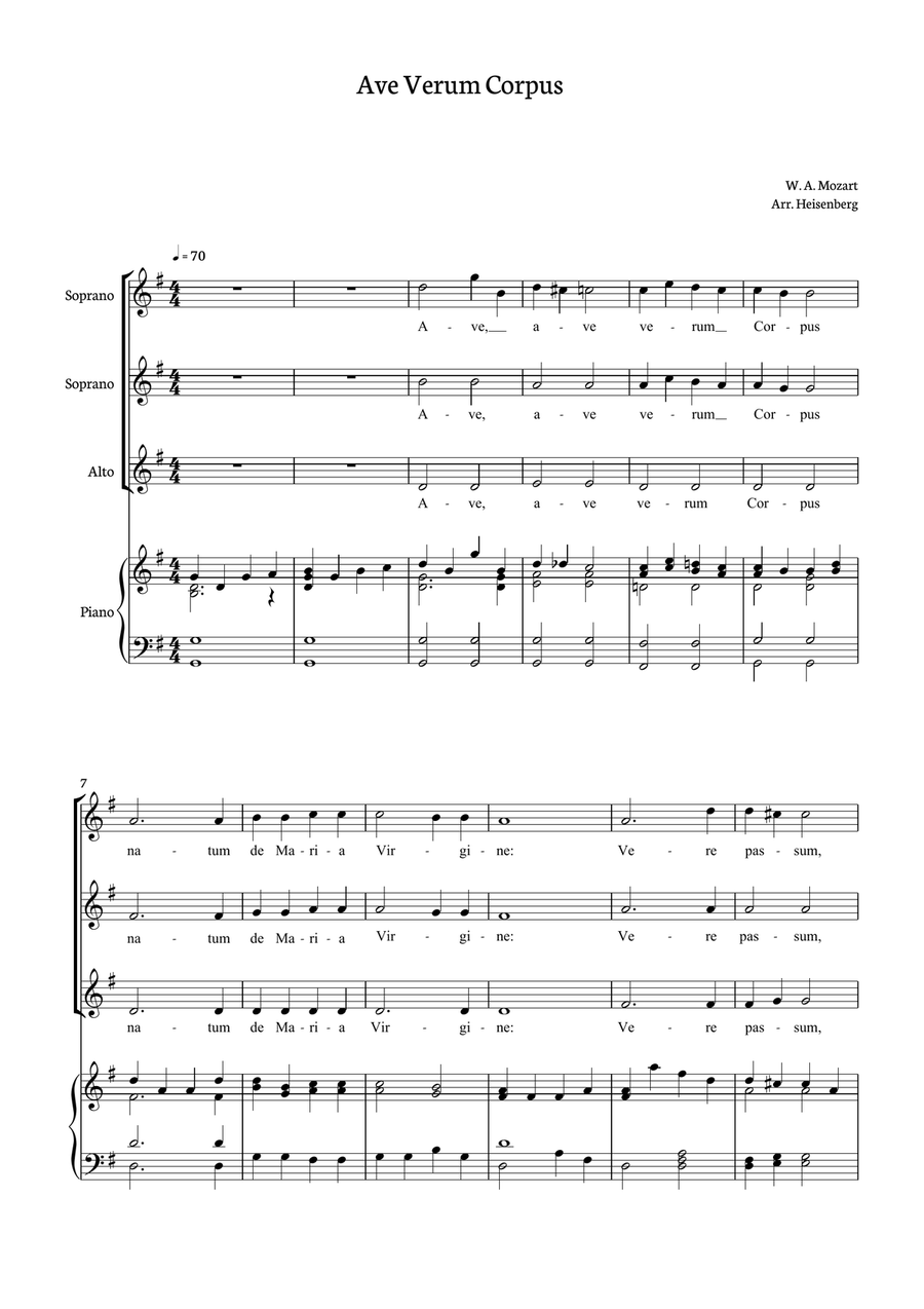 Mozart - Ave Verum Corpus for SSA SSA scores gallery preview page 1