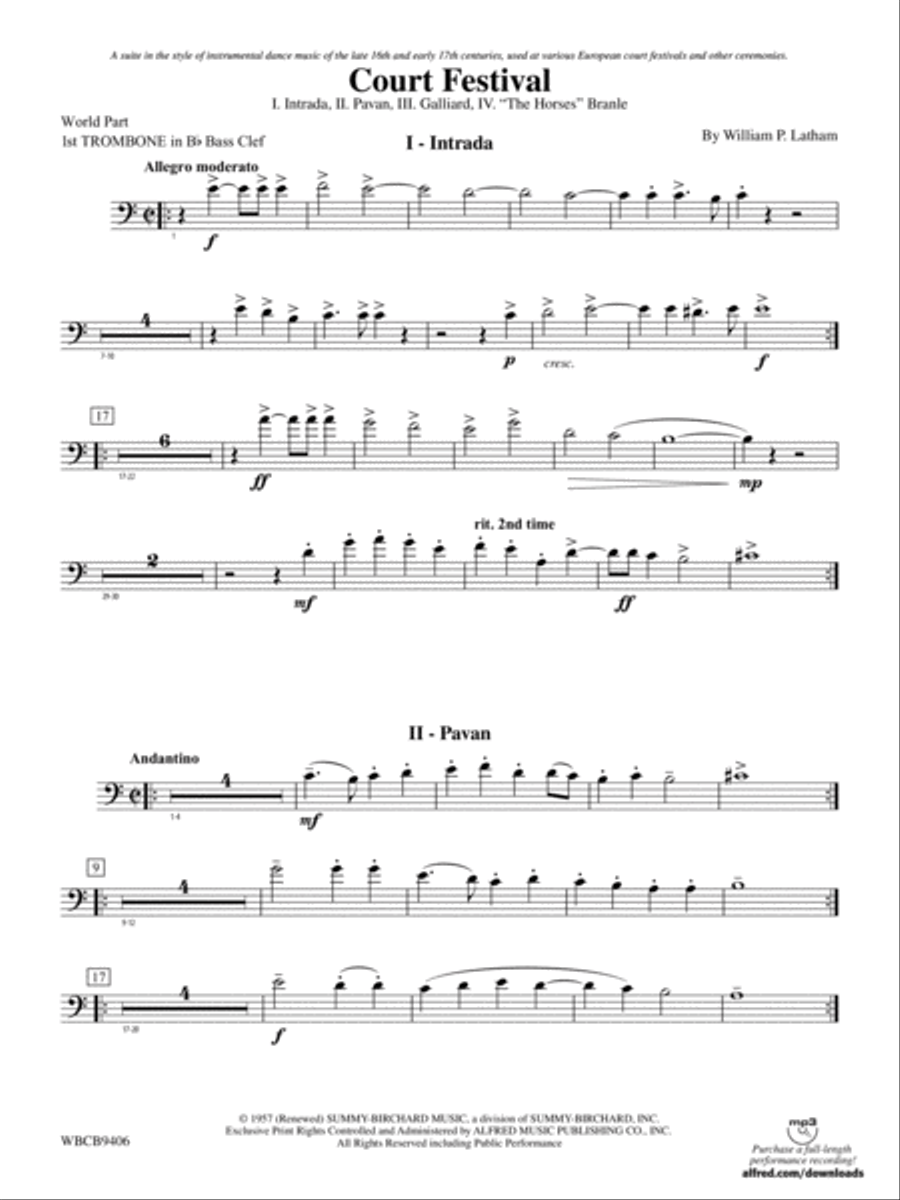 Court Festival (Suite for Concert Band): (World Part) 1st B-flat Trombone B.C. Concert Band scores gallery preview page 1