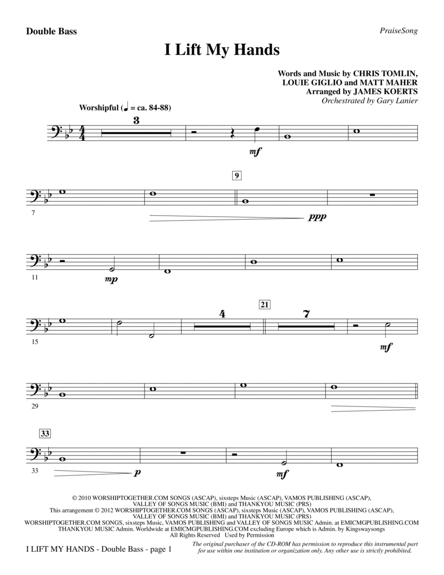 I Lift My Hands - Double Bass Choir scores gallery preview page 1