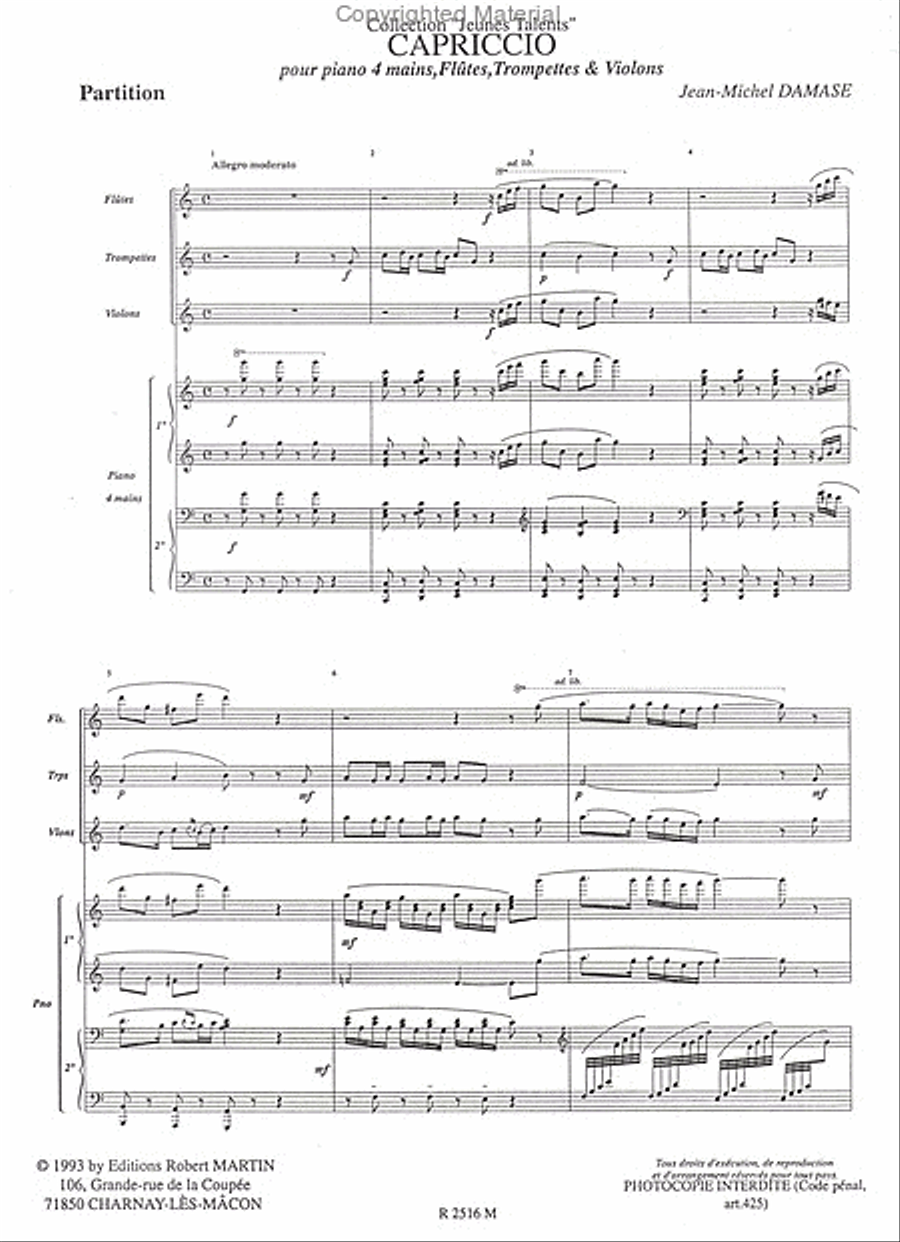 Capriccio pour flûte, violon, trompette et piano à 4 mains Piano Duet scores gallery preview page 2