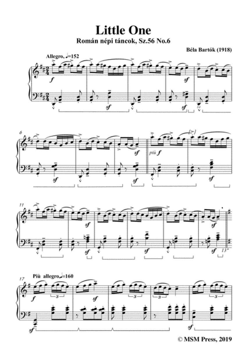 Bartók-Román népi táncok,Sz.56 No.6,Little One,for Piano image number null