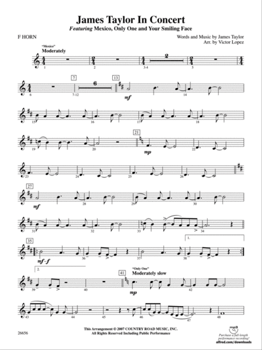 James Taylor in Concert: 1st F Horn Full Orchestra scores gallery preview page 1