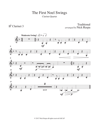 The First Noel Swings - B flat Clarinet Quartet (B flat Cl 1,2,3 b. cl.) B flat Clarinet 3 part