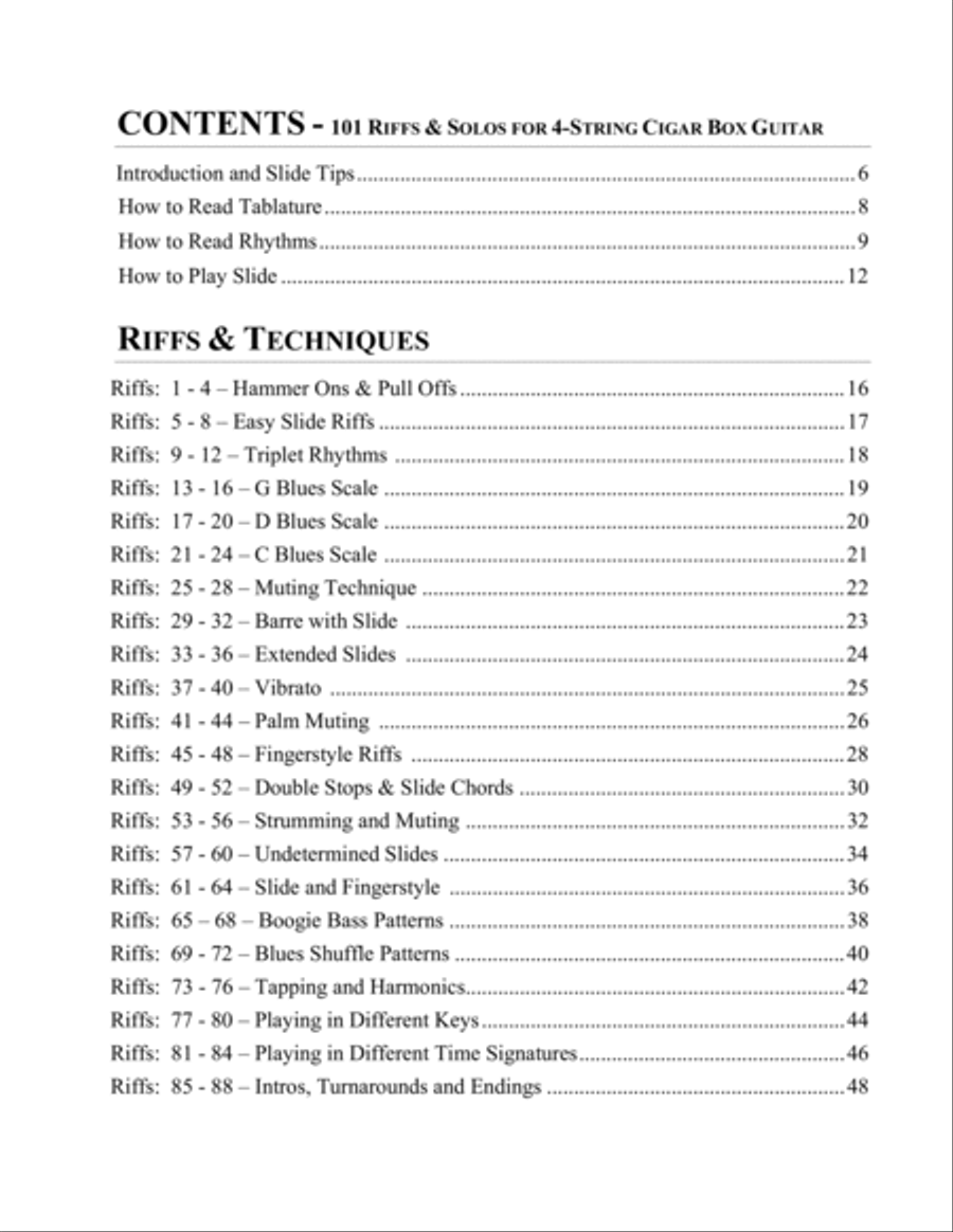 101 Riffs & Solos for 4-String Cigar Box Guitar - GDGB Electric Guitar scores gallery preview page 5