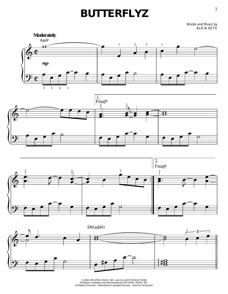 Butterflyz Easy Piano scores gallery preview page 1