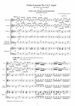 Vivaldi - Violin Concerto No.1 in C major RV181 Op.9 for Violin, strings and Harpsichord