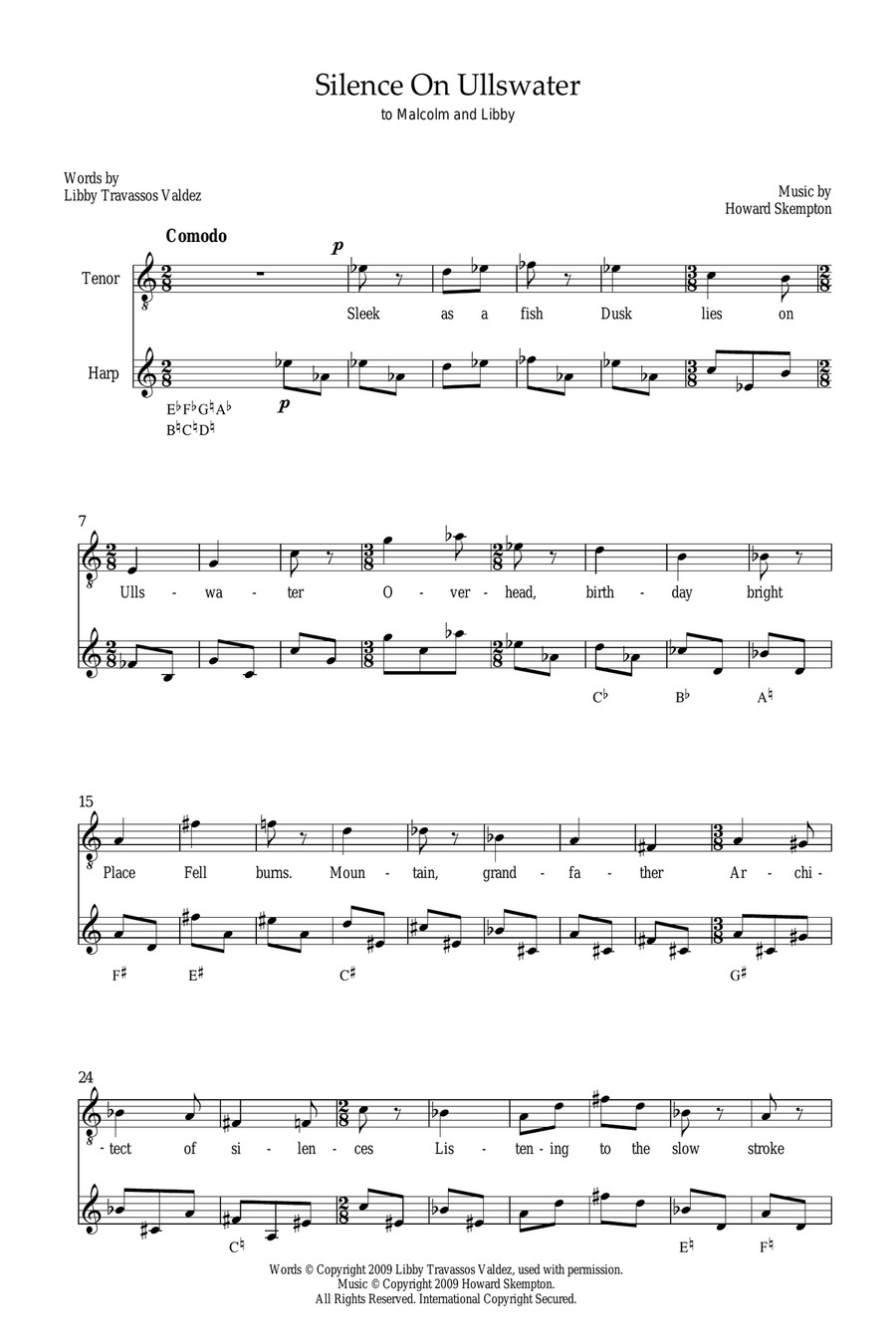 Silence on Ullswater (for tenor and harp) Piano, Vocal scores gallery preview page 1