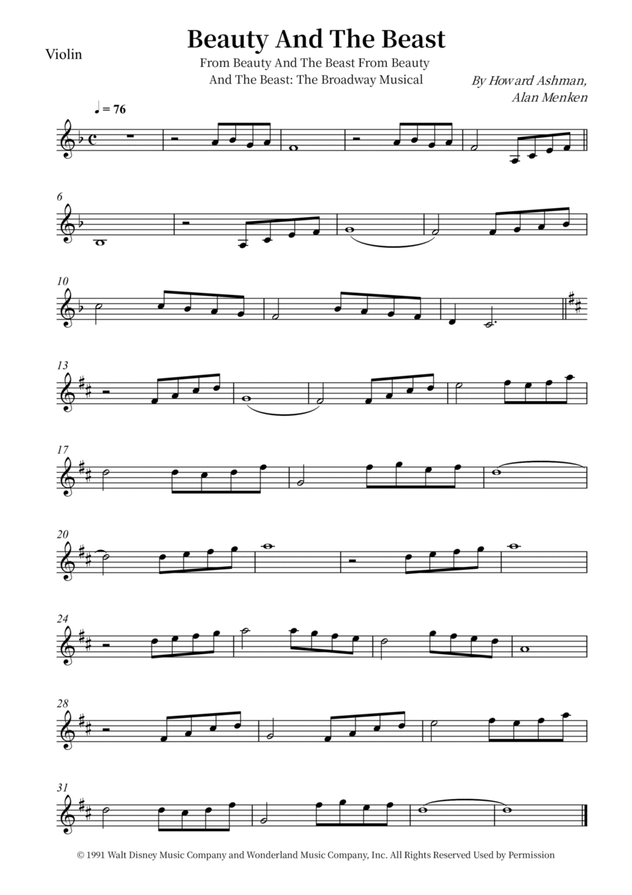 Beauty And The Beast Violin Solo scores gallery preview page 1