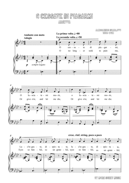 Scarlatti-O cessate di piagarmi in f minor,for Voice and Piano image number null