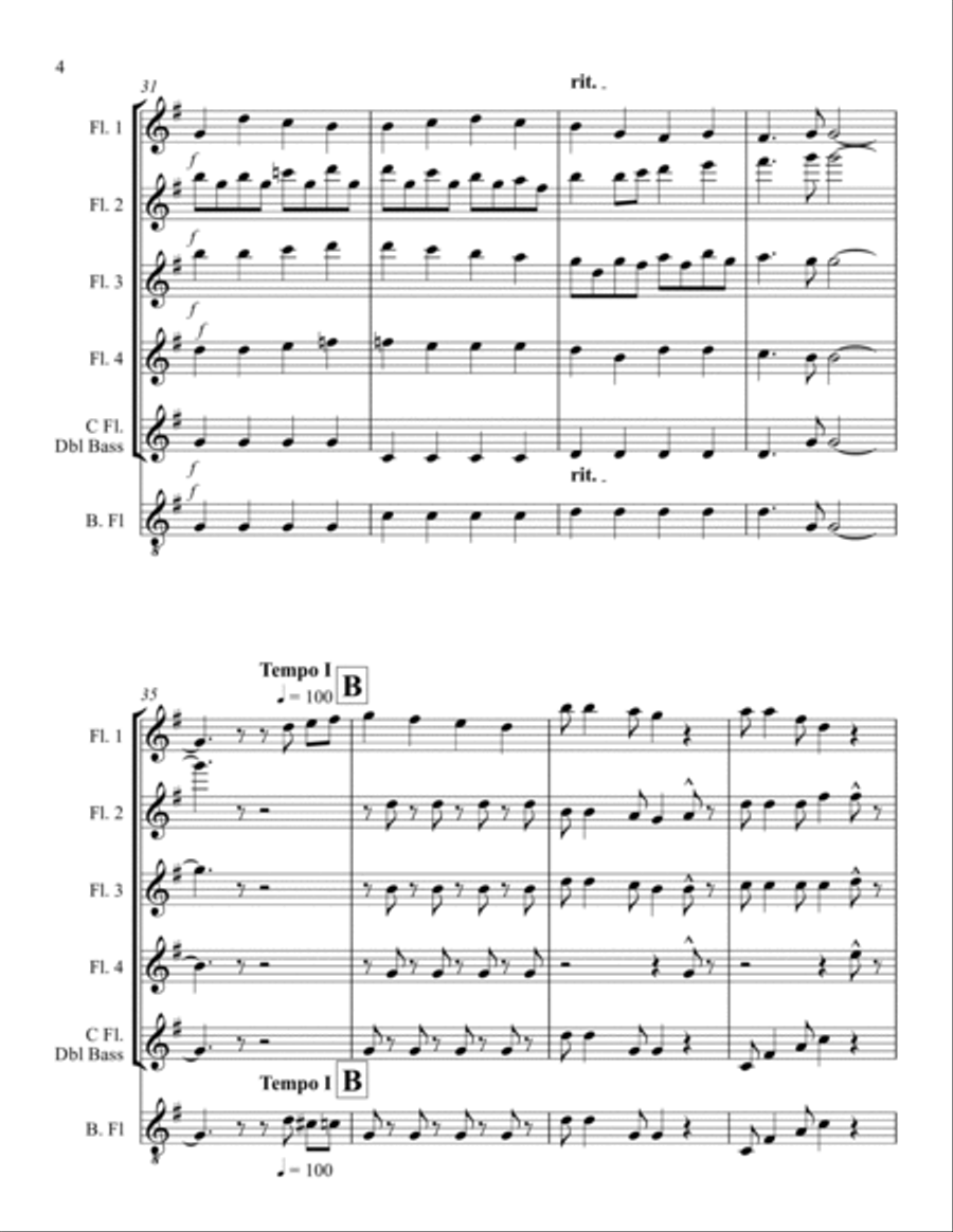 Joyful, Joyful! arranged for 5 C flutes and optional bass flute Woodwind Quintet scores gallery preview page 5