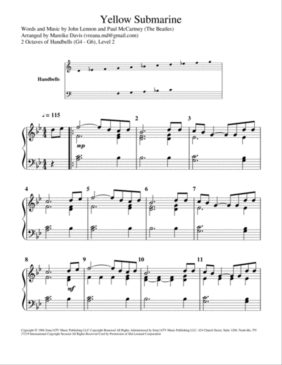 Yellow Submarine Handbell Choir scores gallery preview page 1