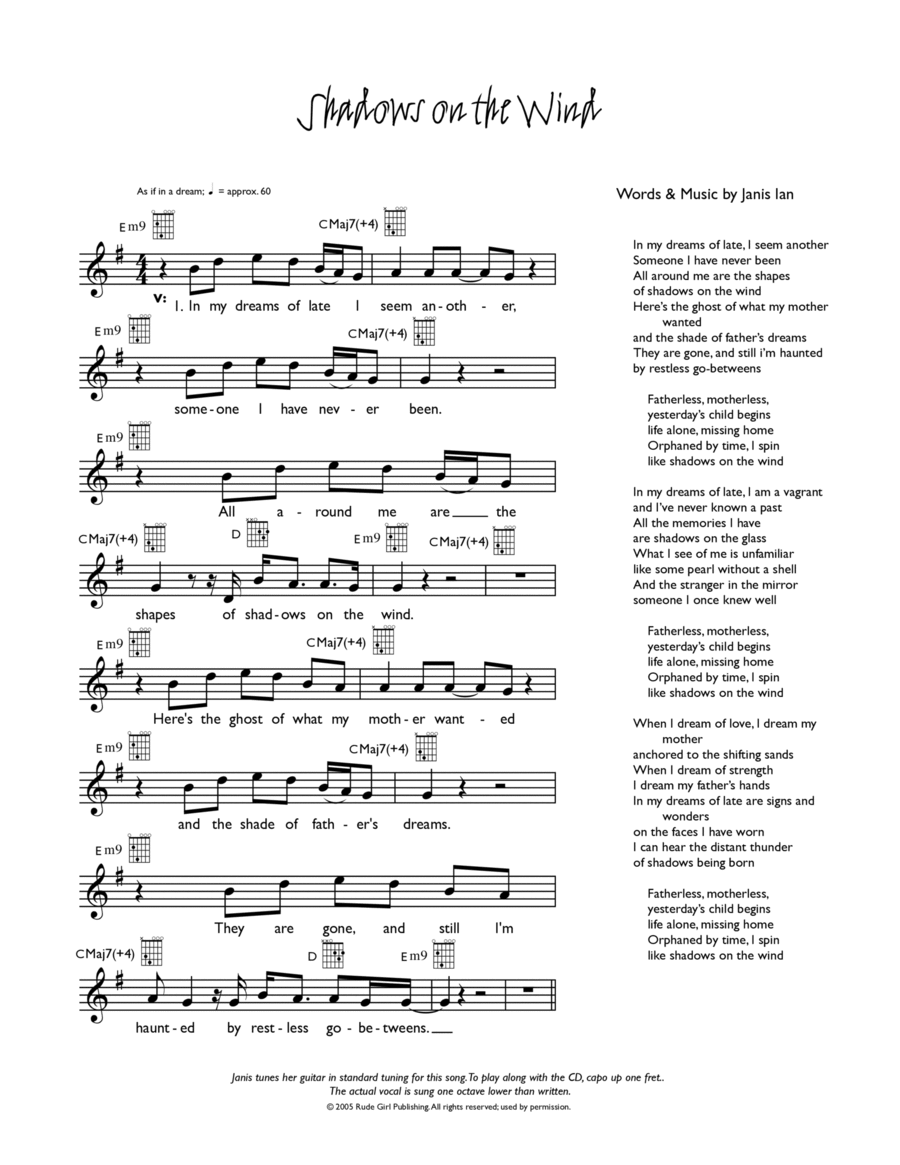 Shadows on the Wind Guitar scores gallery preview page 1