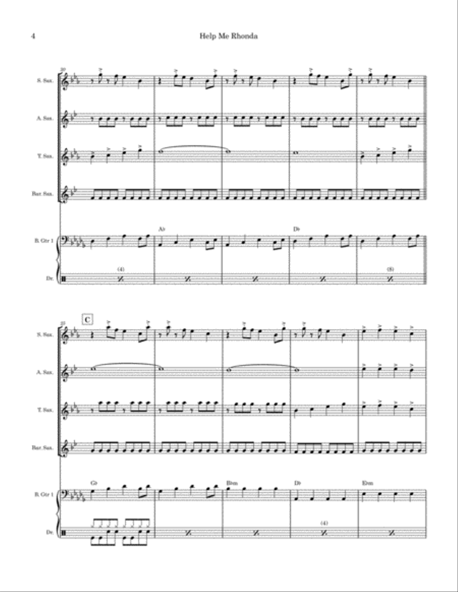 Help Me Rhonda Saxophone Quartet scores gallery preview page 4