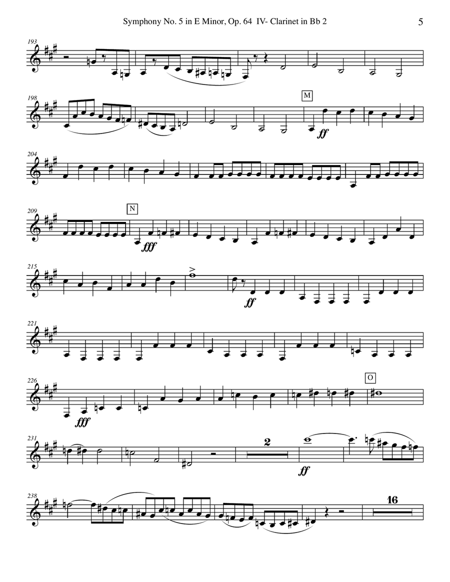 ‪Tchaikovsky‬ Symphony No. 5, Movement IV - Clarinet in Bb 2 (Transposed Part), Op. 64 B-Flat Clarinet scores gallery preview page 5