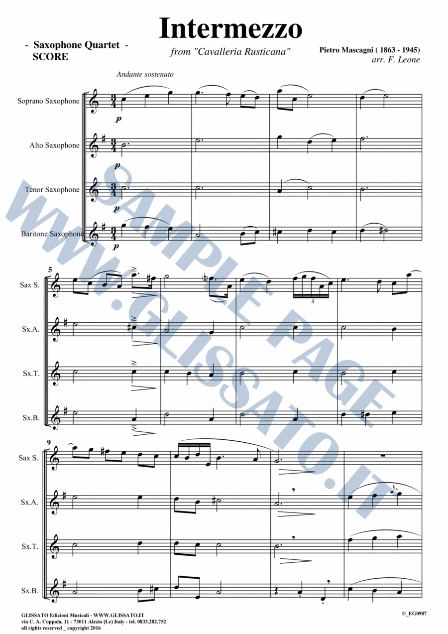 Saxophone Quartet sheet music: Intermezzo (score & parts) image number null