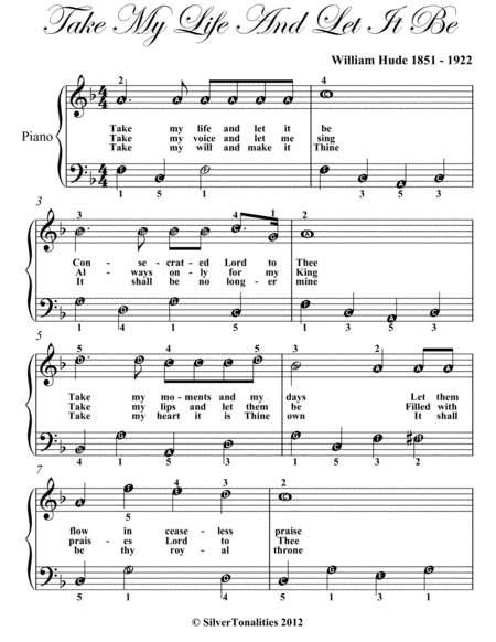Take My Life and Let It Be Easy Piano Sheet Music