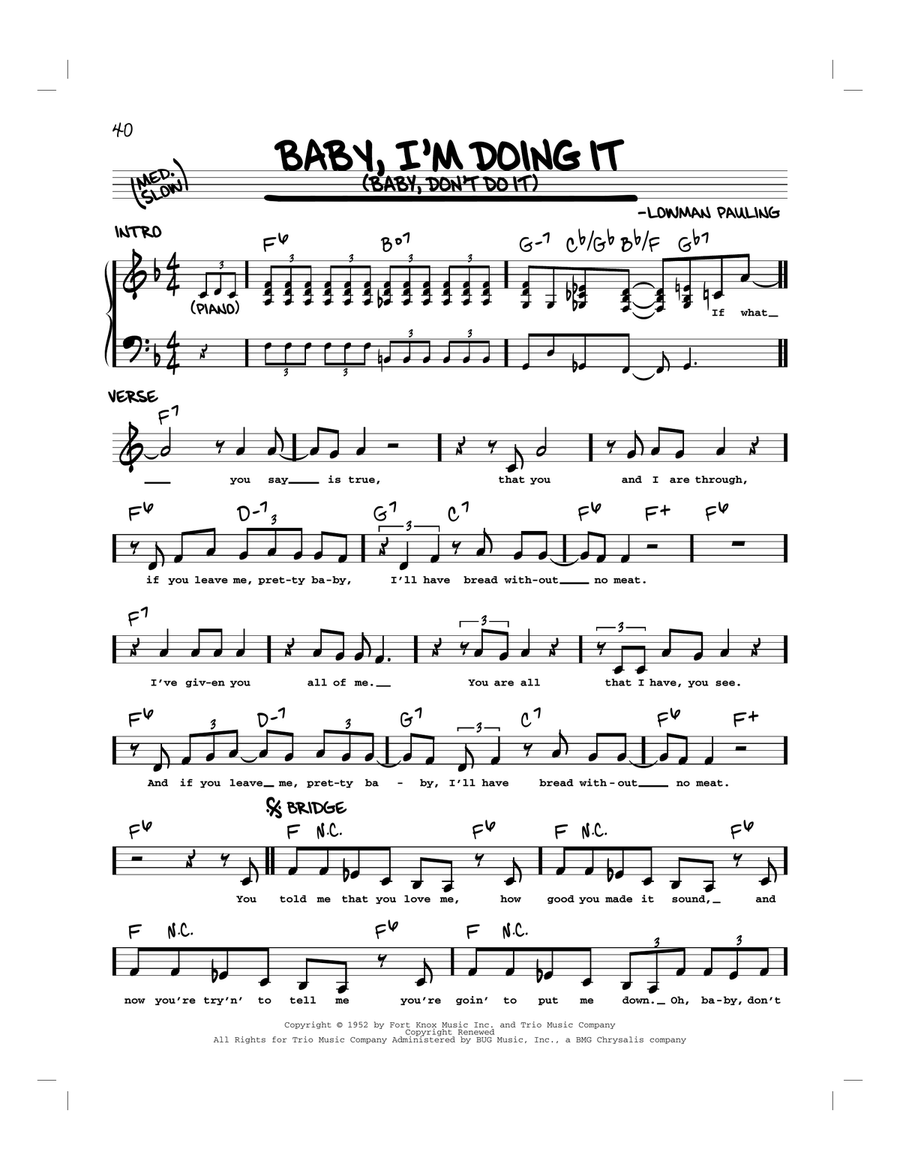 Baby I'm Doing It (Baby Don't Do It) Piano scores gallery preview page 1
