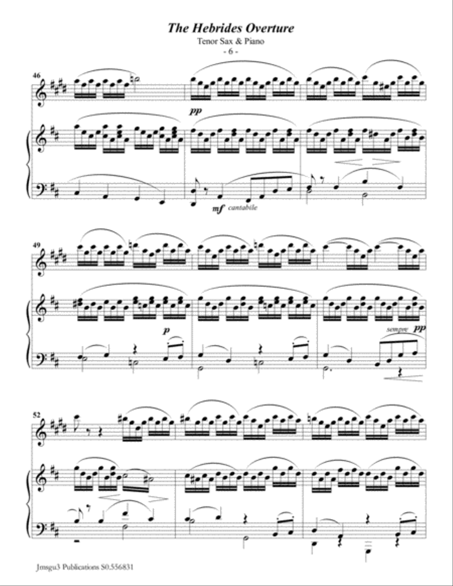 Mendelssohn: the Hebrides Overture for Tenor Sax & Piano Tenor Saxophone scores gallery preview page 6