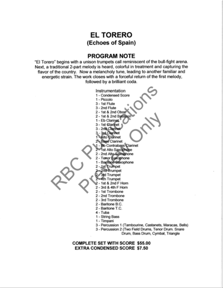 El Torero (Score) Concert Band scores gallery preview page 3