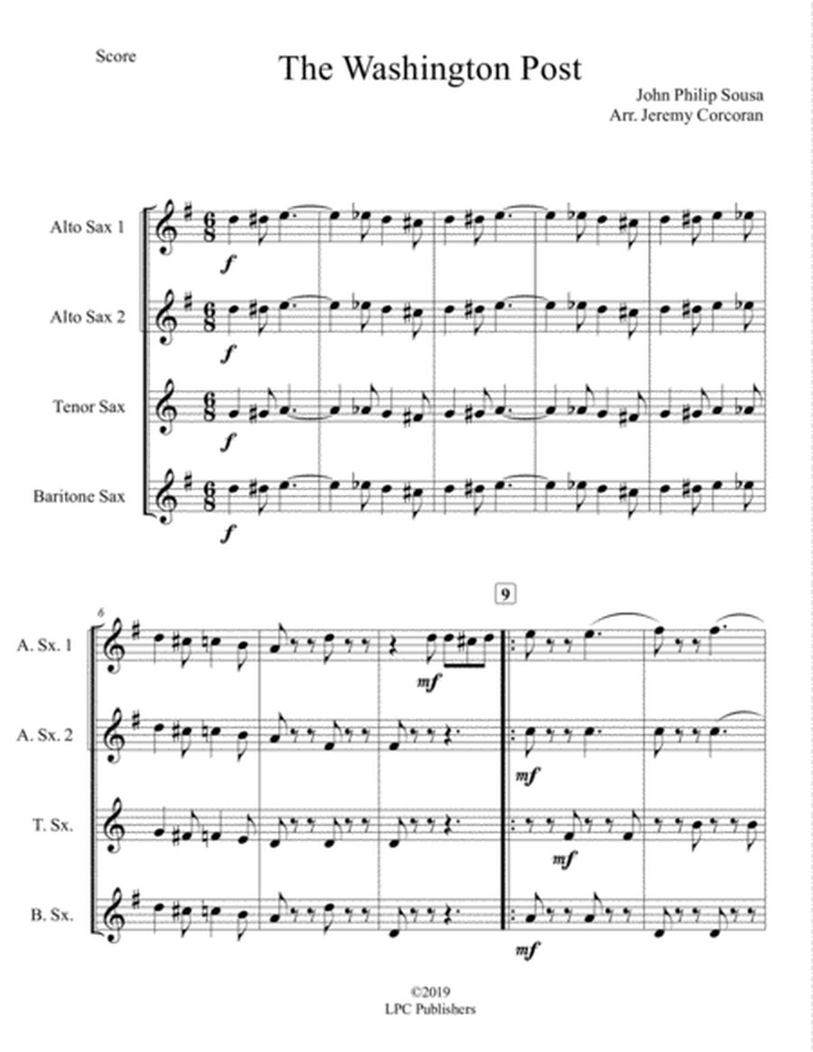The Washington Post March for Saxophone Quartet (SATB or AATB) image number null
