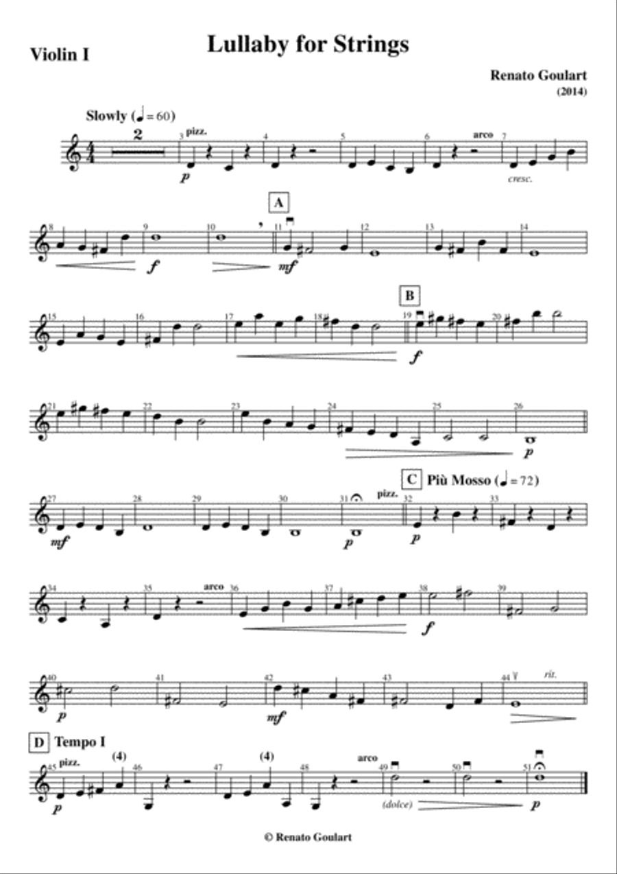 Lullaby for Strings (Renato Goulart) - Score and parts String Orchestra scores gallery preview page 3