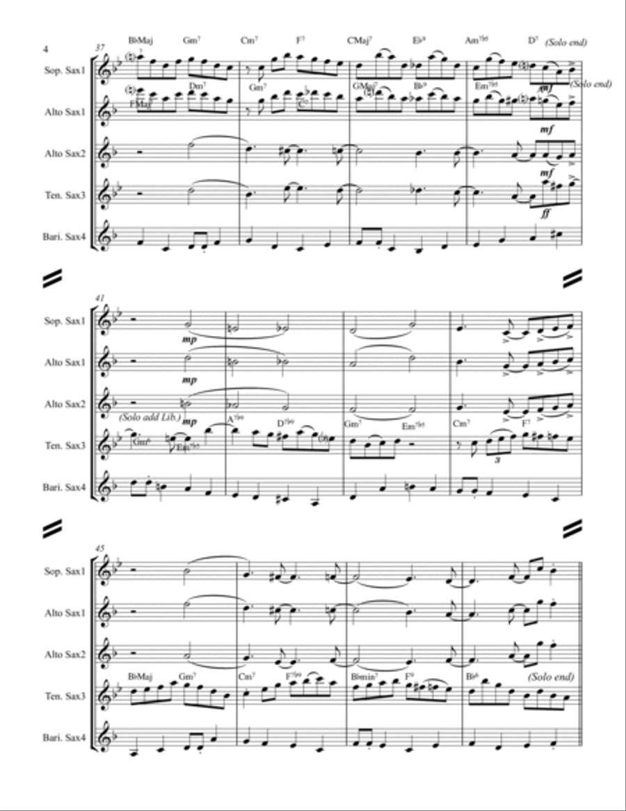 Lullaby Of Birdland Saxophone Quartet scores gallery preview page 5
