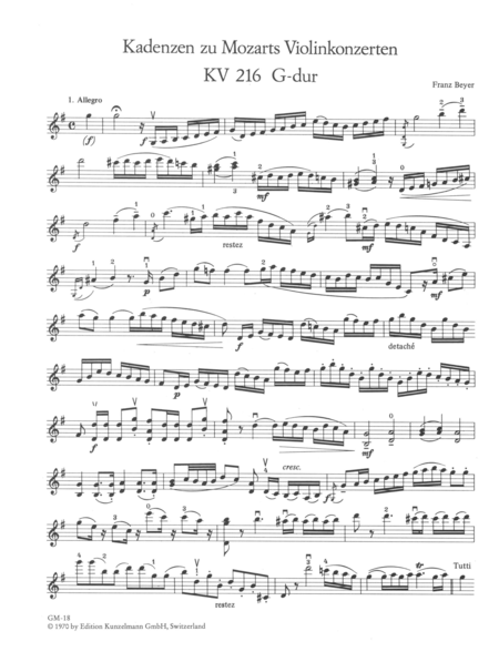 Cadenzas to Mozart's violin concertos