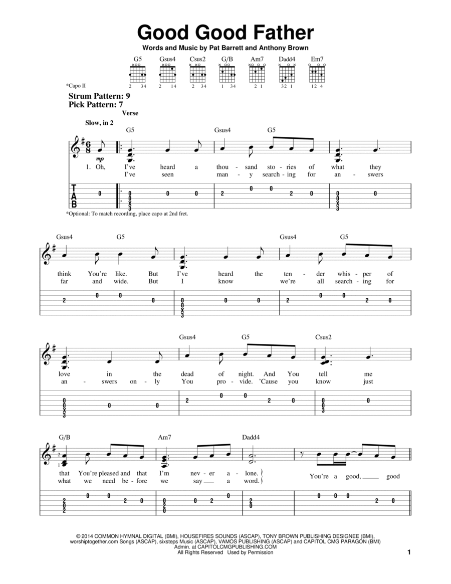 Good Good Father Good Good Father Guitar Tablature scores gallery preview page 1