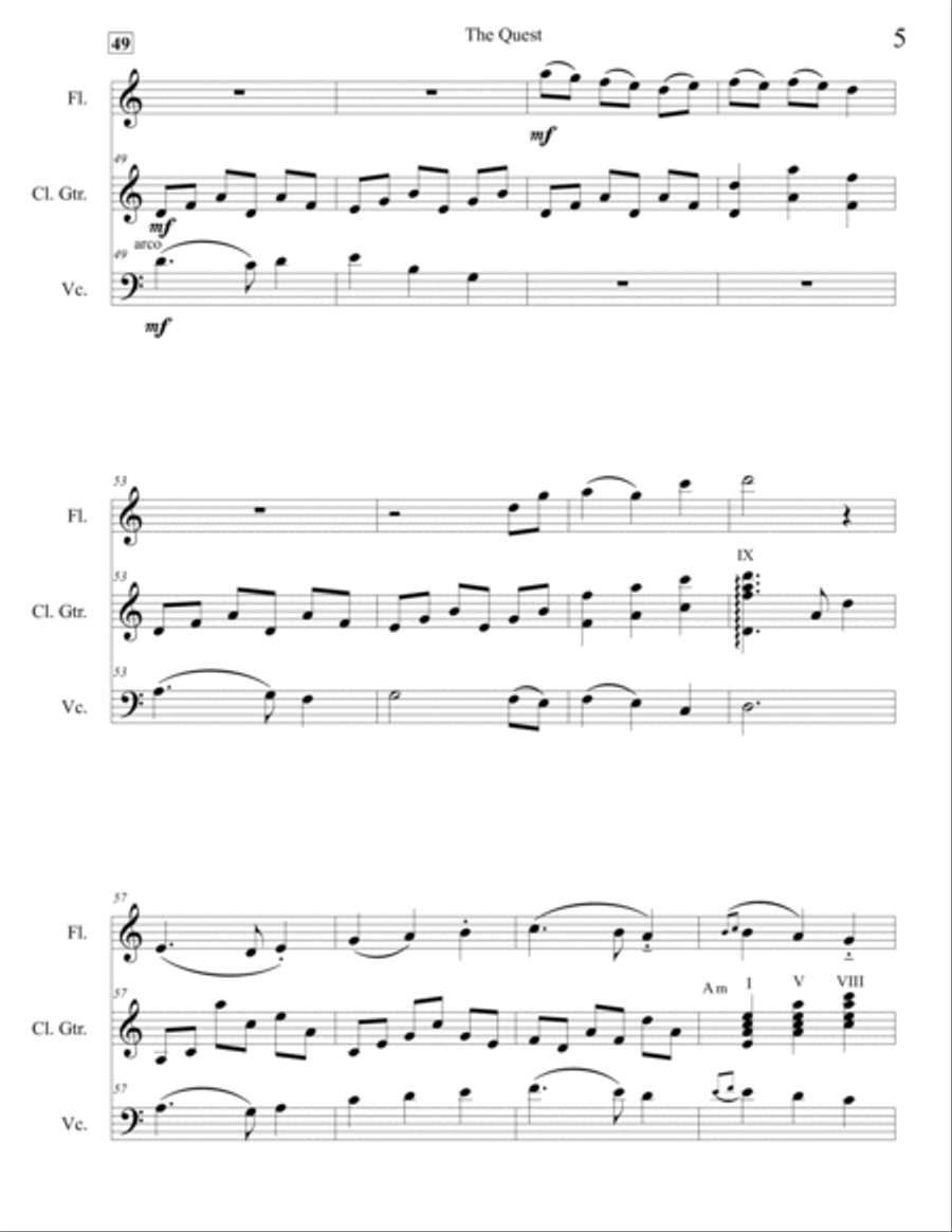 The Quest - trio for Flute, Classical Guitar, and Cello Chamber Music scores gallery preview page 5