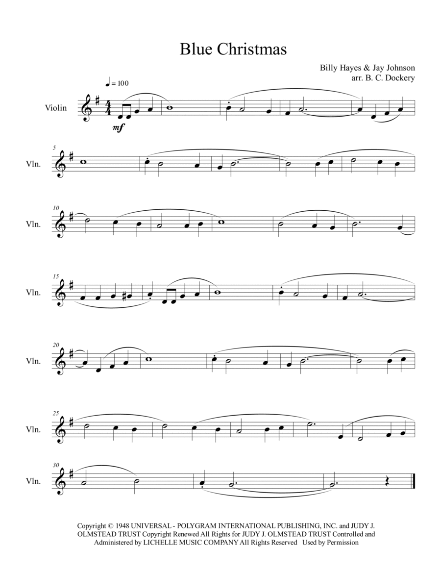 Blue Christmas Blue Christmas Violin Solo scores gallery preview page 1