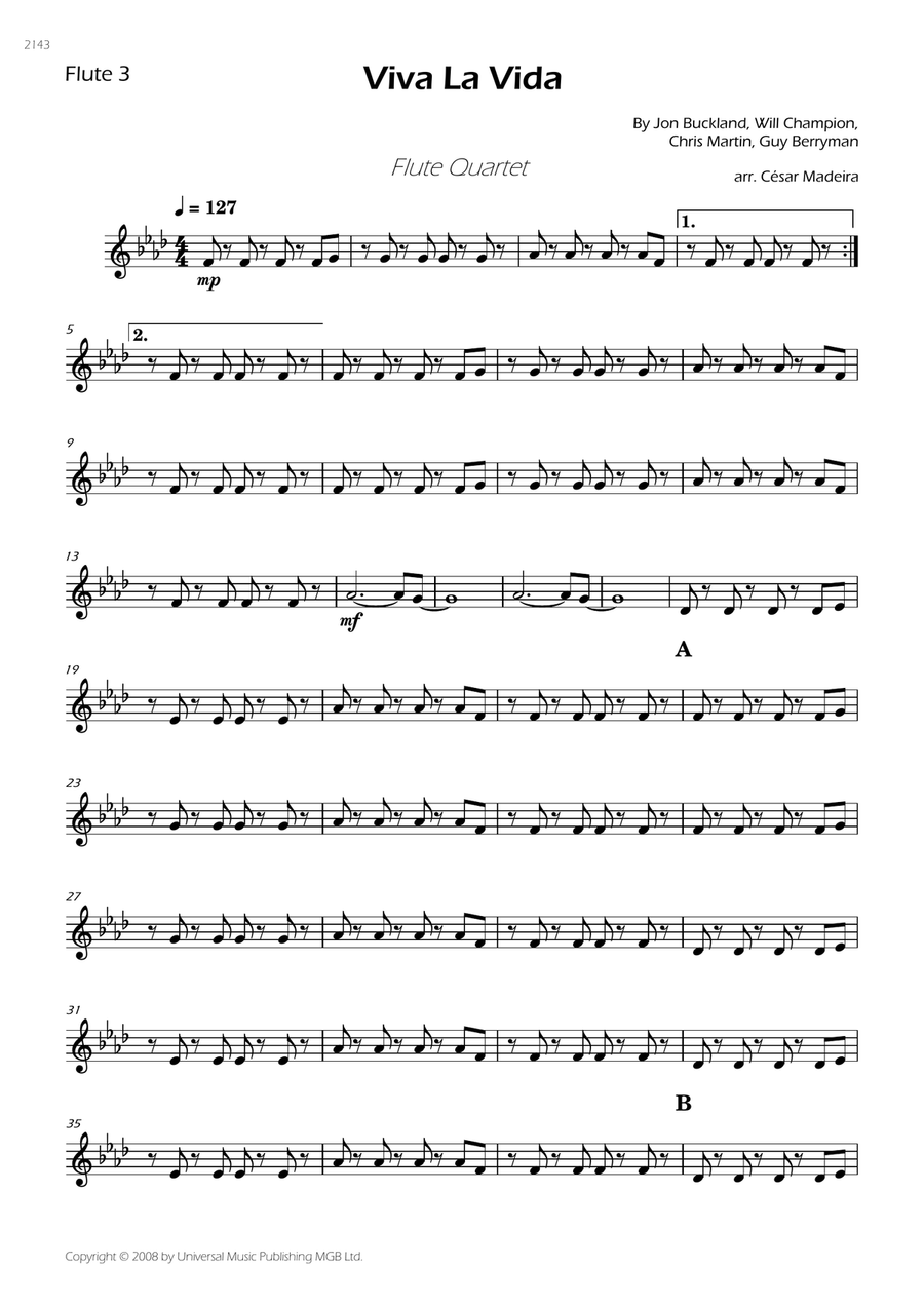 Viva La Vida Flute Quartet scores gallery preview page 6
