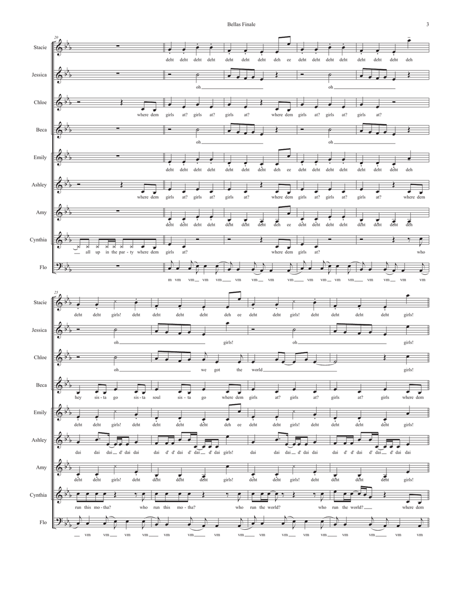 Medley: Run The World (Girls) with Where Them Girls At and Flashlight SSAA scores gallery preview page 3