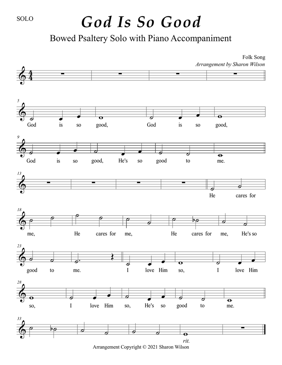 God Is So Good (Easy Bowed Psaltery Solo with Piano Accompaniment) Zither scores gallery preview page 2