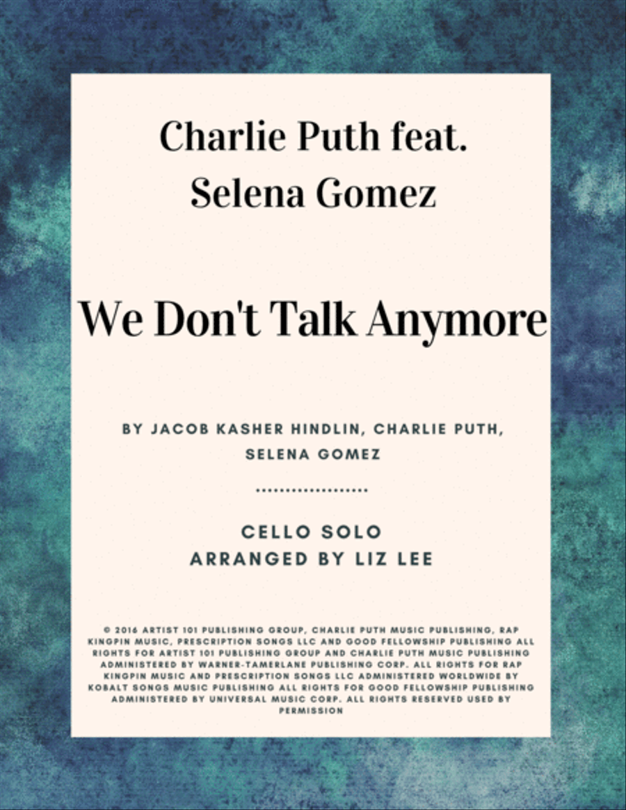 We Don't Talk Anymore Cello Solo scores gallery preview page 1