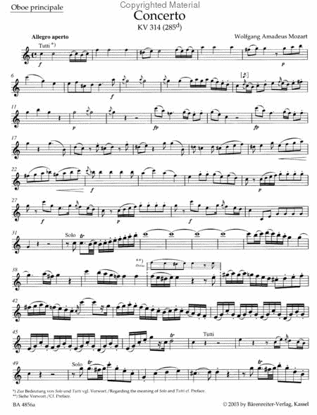 Oboe Concerto In C Major, K. 314 by Wolfgang Amadeus Mozart Piano Accompaniment - Sheet Music