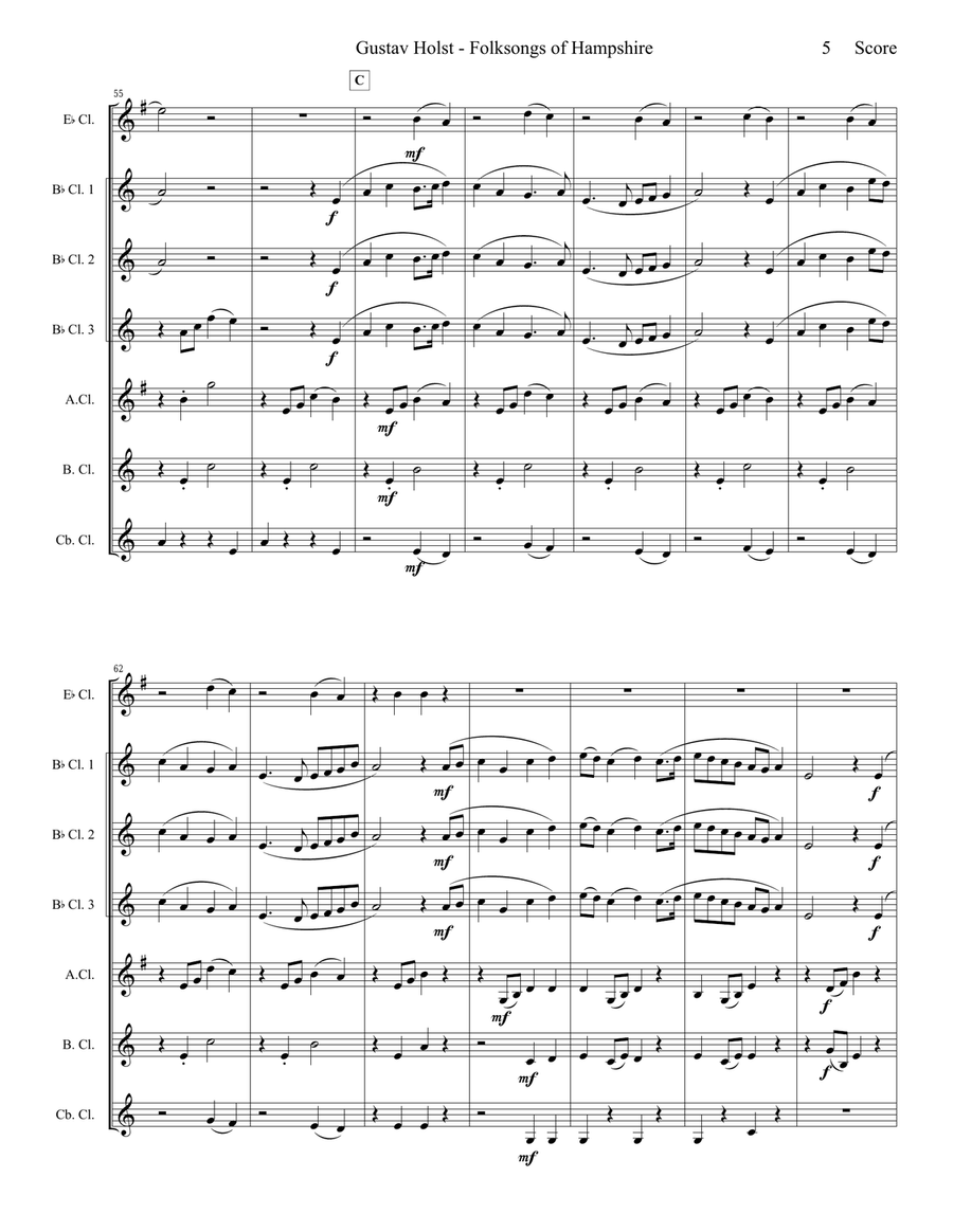 Gustav Holst - Folksongs of Hampshire set for Clarinet Choir Clarinet Choir scores gallery preview page 6