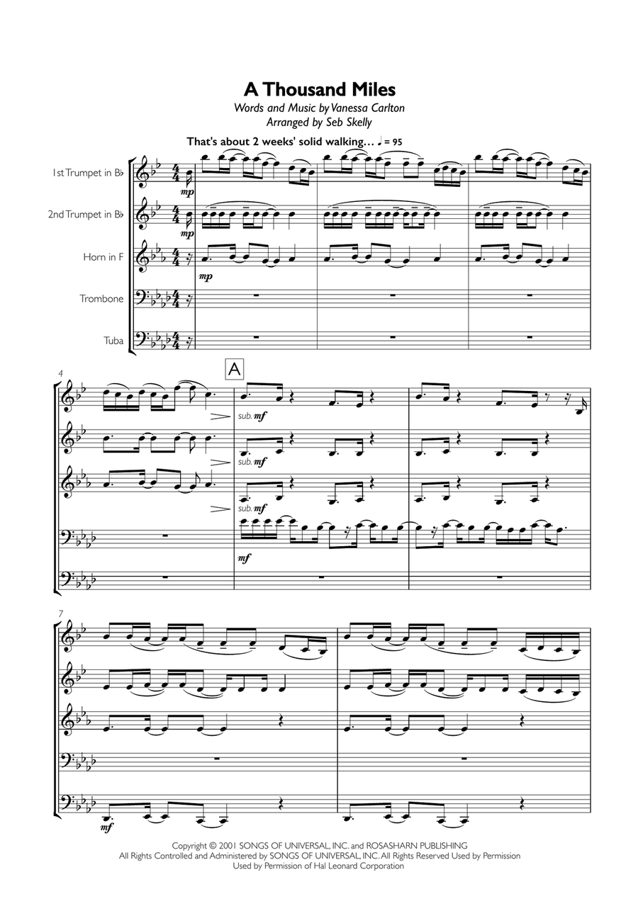 A Thousand Miles Brass Ensemble scores gallery preview page 1